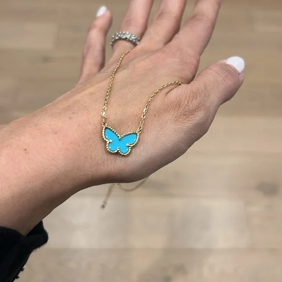 Acrylic butterfly brass necklace BLUE - Picture 2 of 3